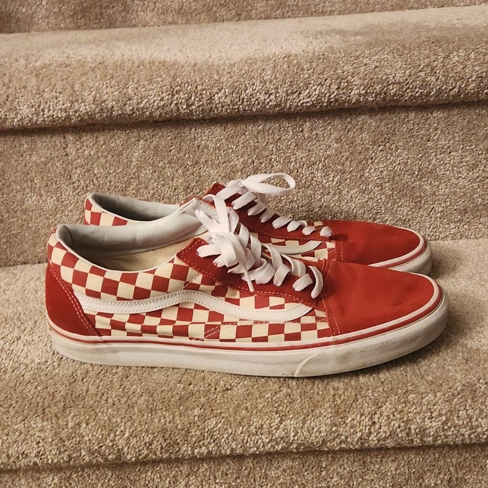 Vans Men's Old Skool Skater Shoes Red & White Checkered Size 13